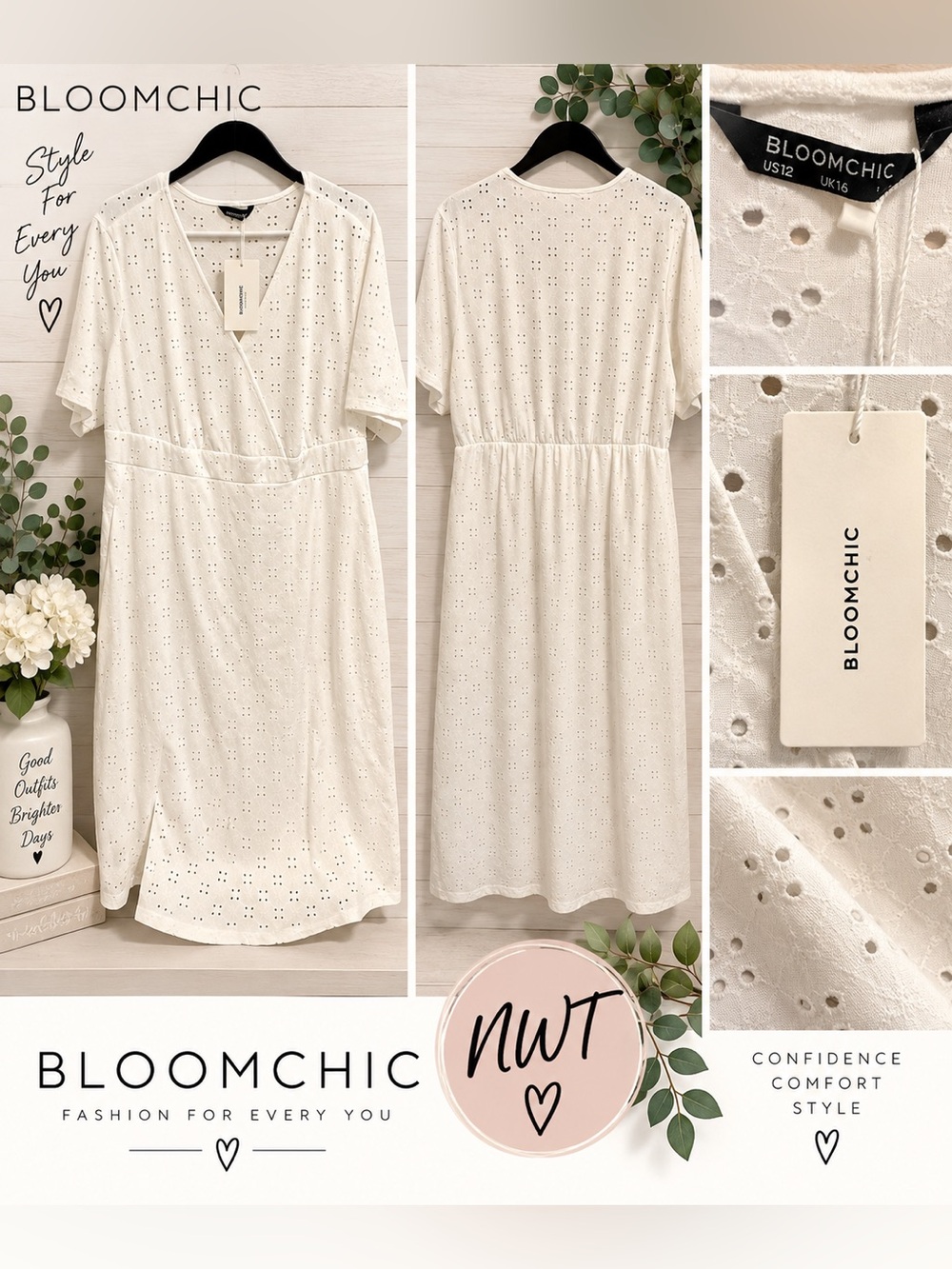 🤍 NWT BloomChic White Eyelet Wrap Dress Size 12